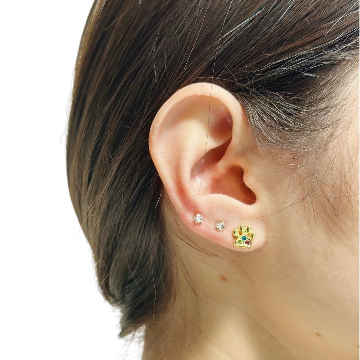 GENERICO - ARO BAÑO DE ORO HUELLITA PERRO MICROCIRCONES COLORES