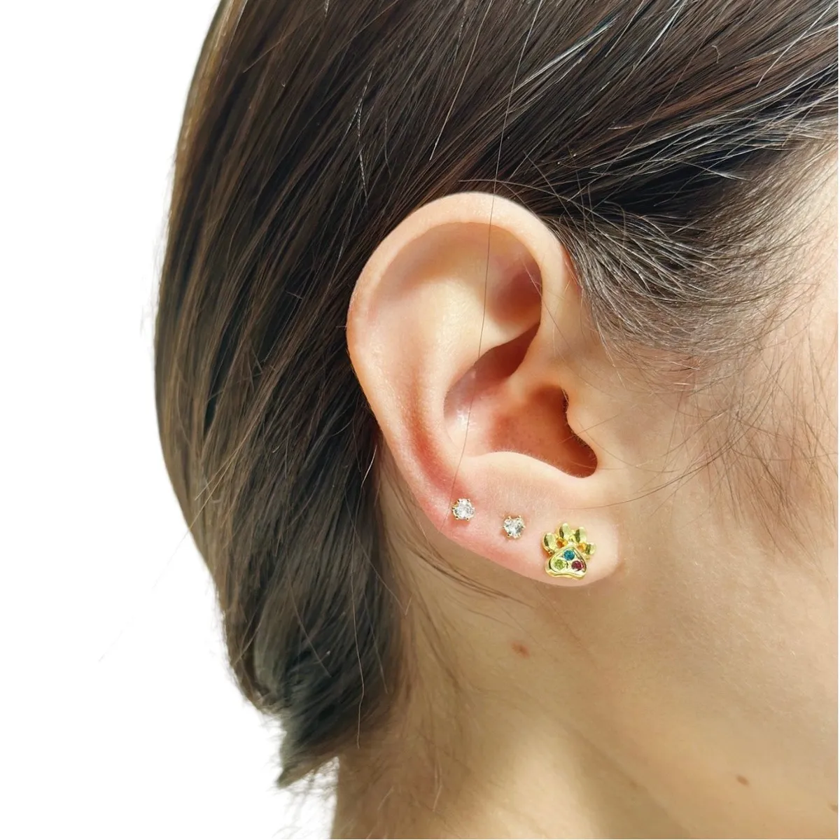 GENERICO - ARO BAÑO DE ORO HUELLITA PERRO MICROCIRCONES COLORES