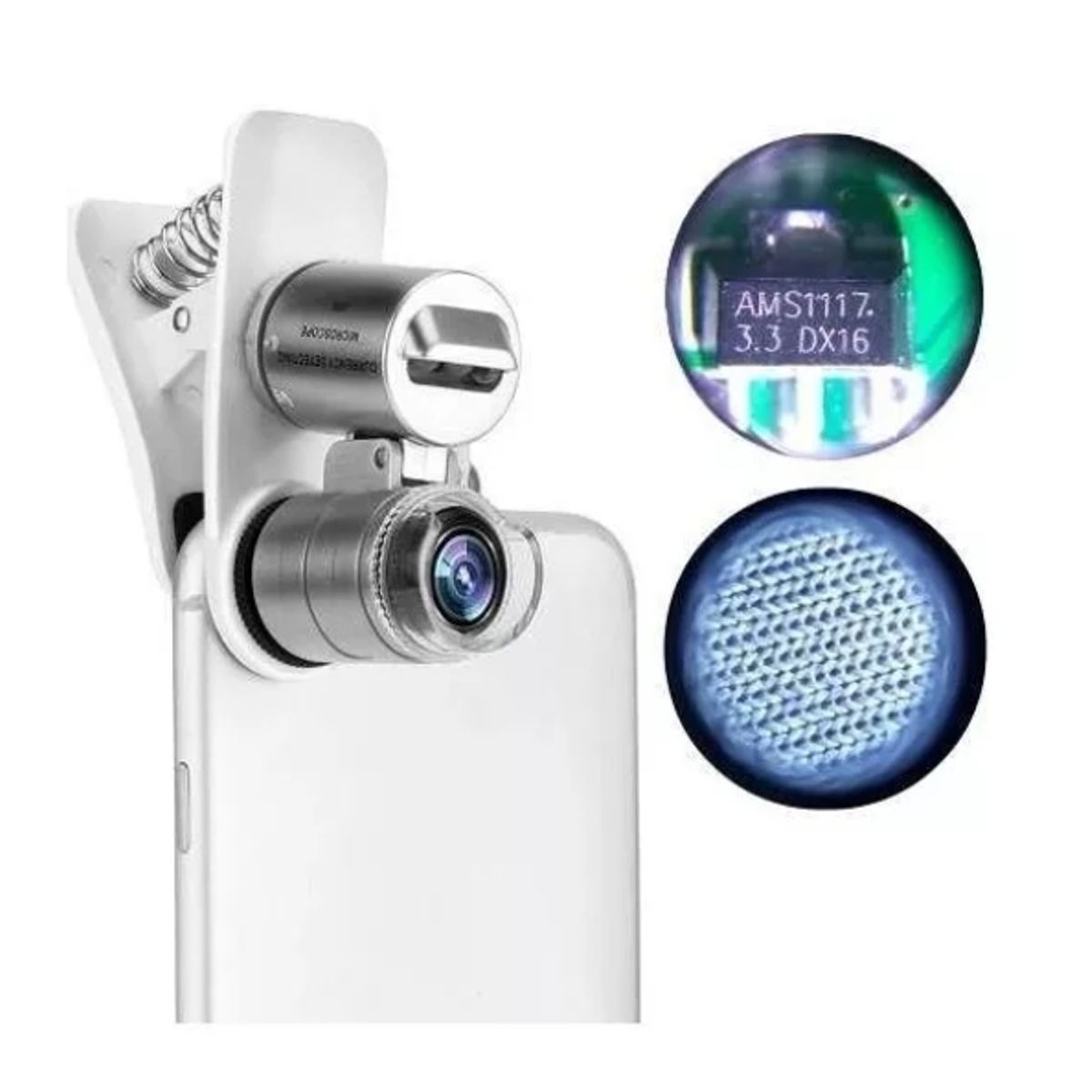 GENERICO - Lupa 60x Microscopio Con Clip Para Celular + Led + Luz Uv