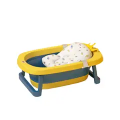 BABYMINE - Bañera Plegable Bebé Termometro y Cojín Amarillo