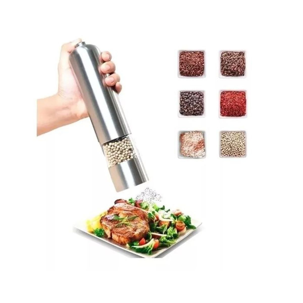 GENERICO - Molinillo Eléctrico Pimienta Sal Especias Molino Pimentero