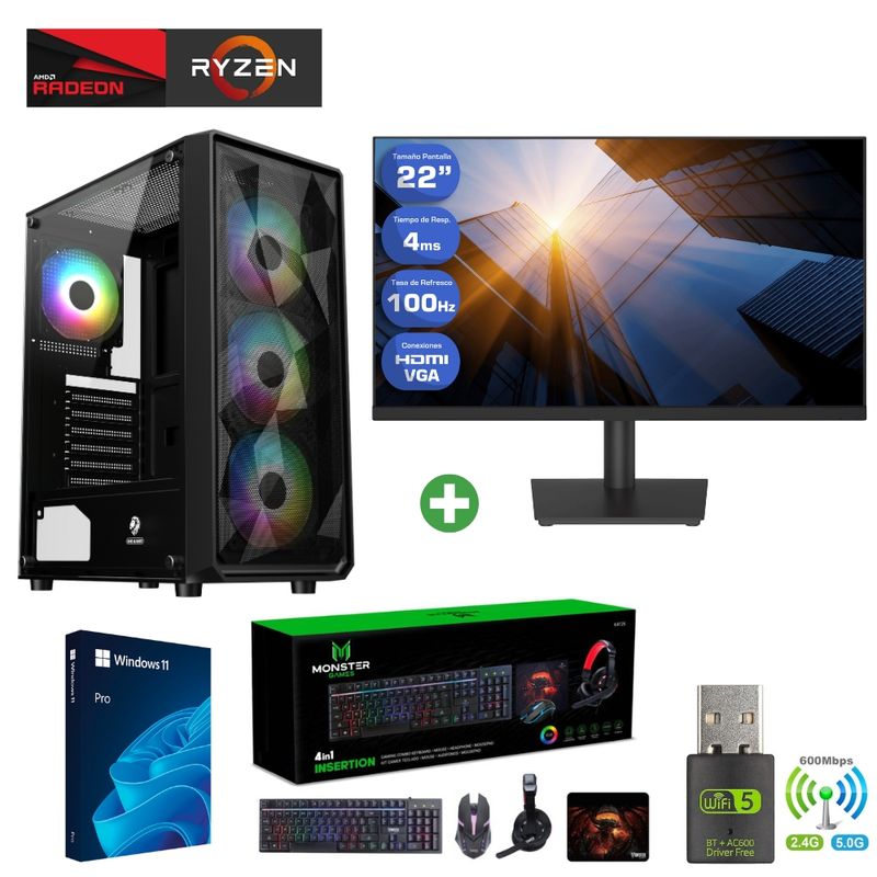 AMD CORP - Pc Gamer AMD Ryzen 5 5600GT - 16GB Ram - Vega 7 - 1TB (Monitor 22") PELU