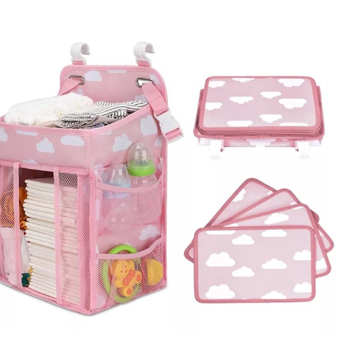 GENERICO - Organizador Cambiador Pañales Para Cuna Carrito De Pañal Rosa