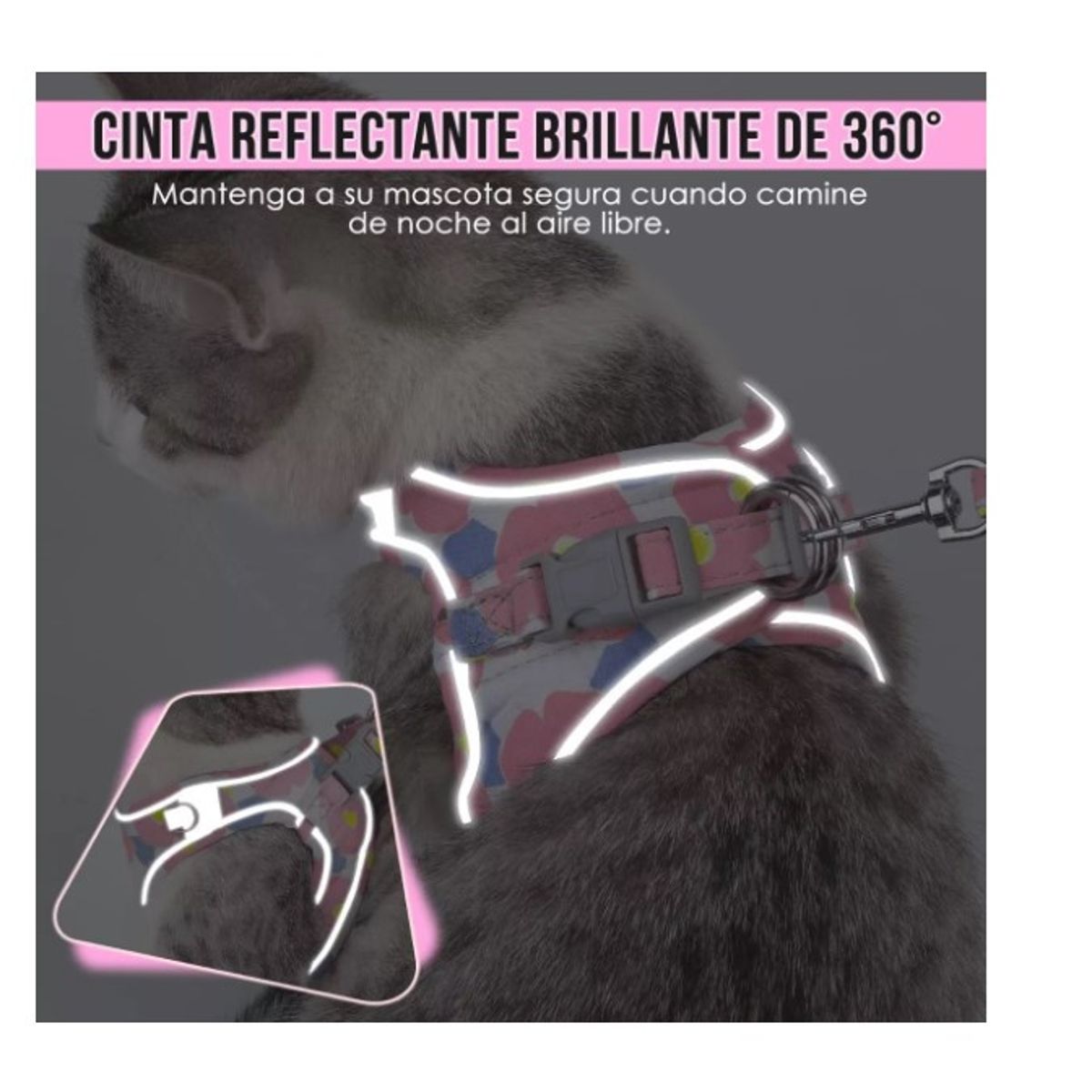 GENERICO - Pechera Arnés Y Correa Ligero Anti-escape Gato Rosa Talla M.