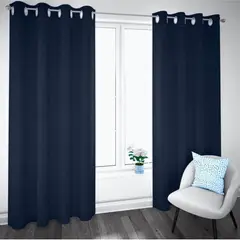 GENERICO - Cortina Blackout 100% 2 Paños Textura Lino - Azul Oscuro