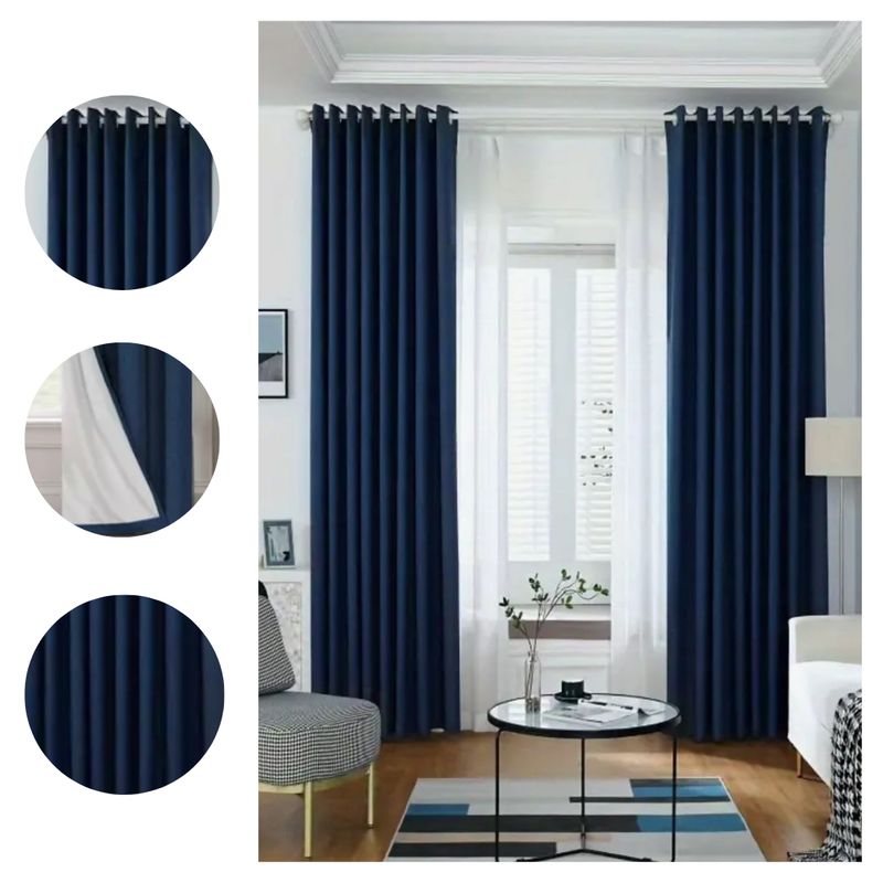 GENERICO - Set de Cortinas Blackout 2 Paños Color Azul Oscuro