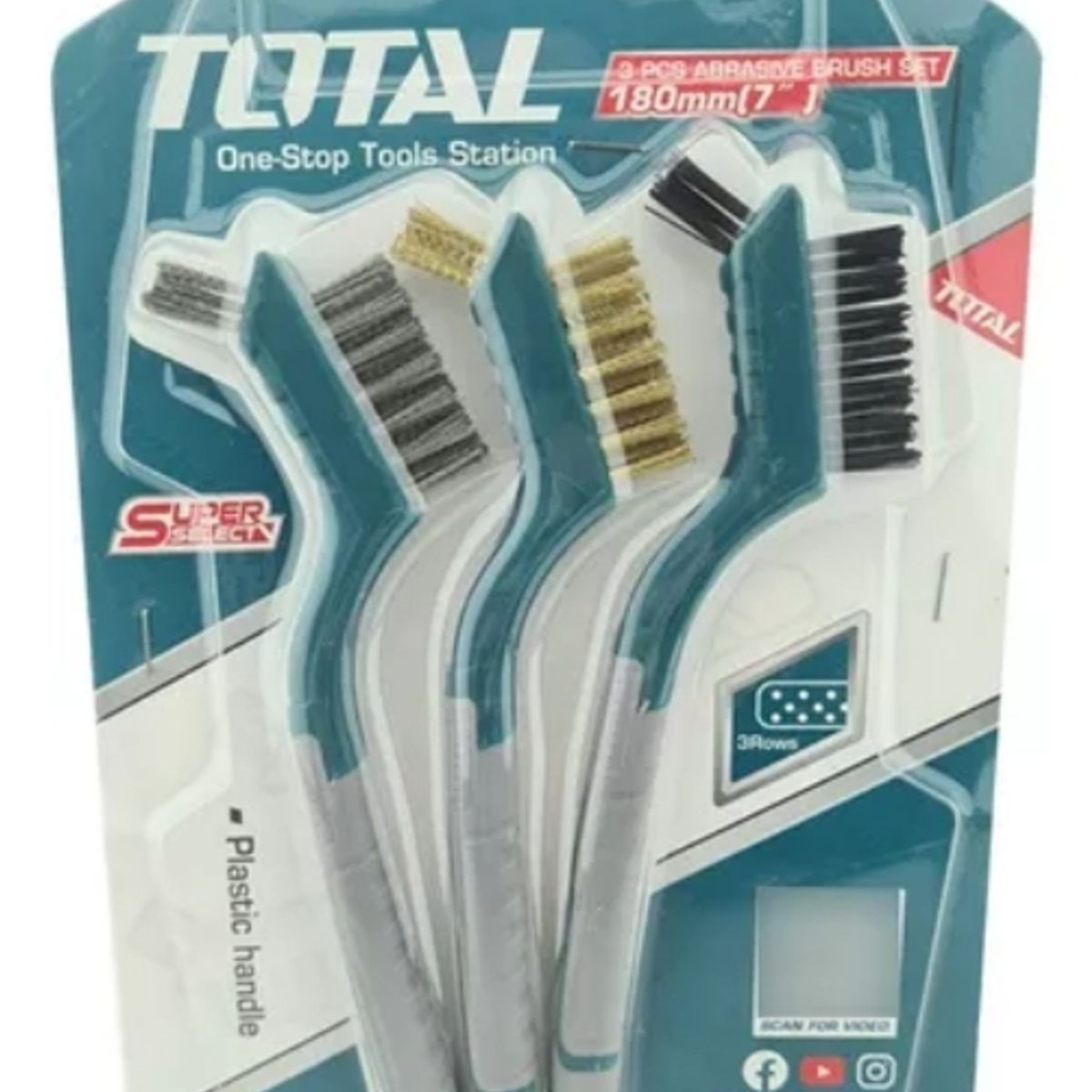 TOTAL TOOLS - Juego De Mini Escobillas Cepillos 180mm 3 Piezas Total
