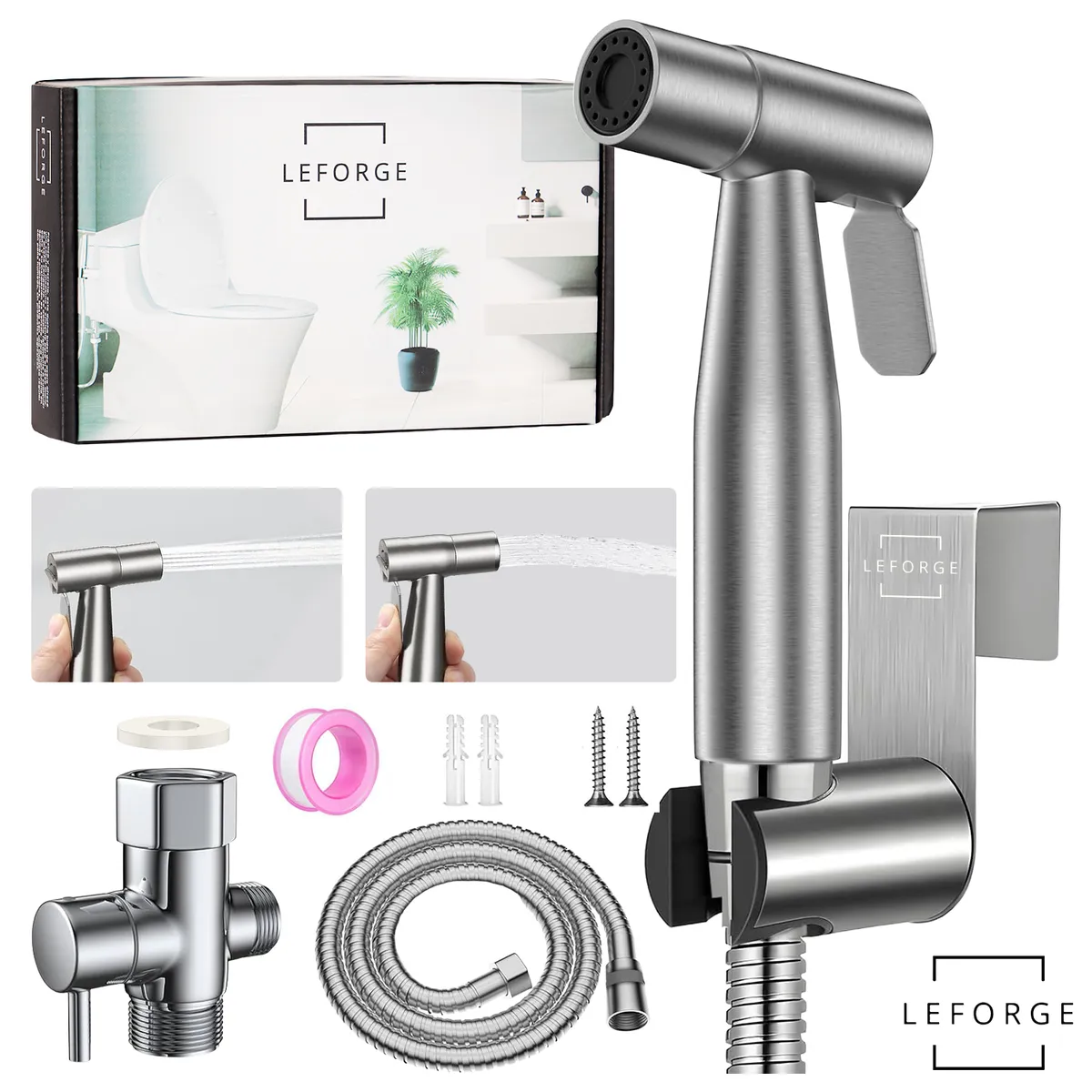 REBONEC - Ducha Bidet Arabe Llave Flexible Wc Baño Acero Inox Acabado Plateado