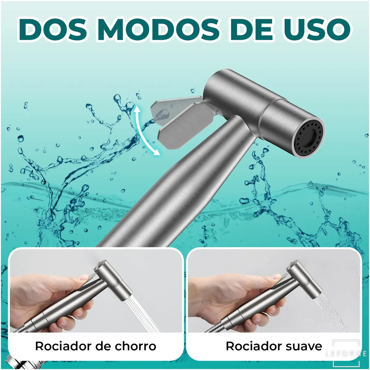 REBONEC - Ducha Bidet Arabe Llave Flexible Wc Baño Acero Inox Acabado Plateado