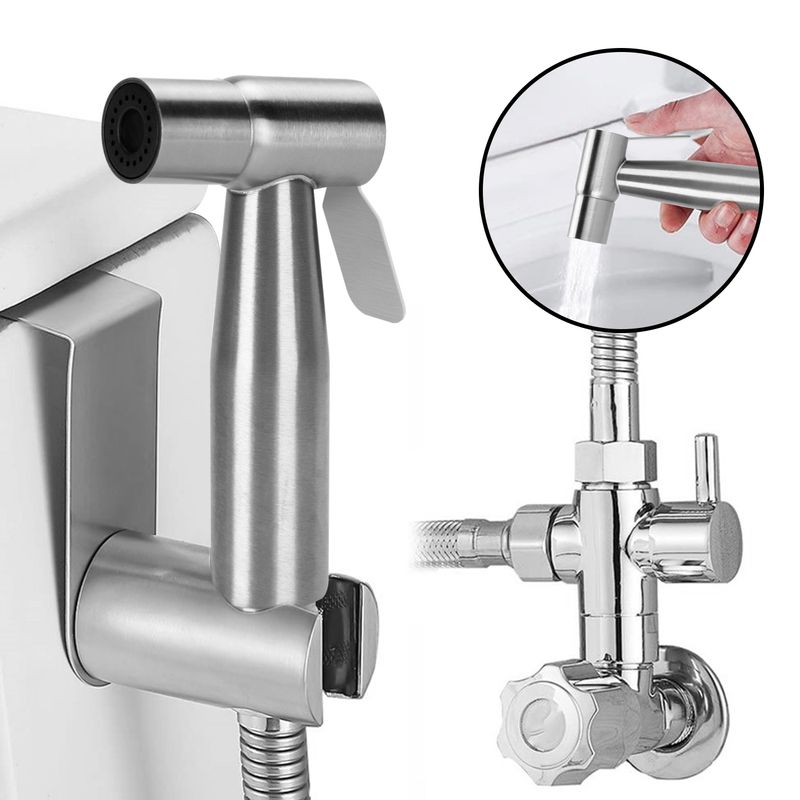 REBONEC - Ducha Bidet Arabe Llave Flexible Wc Baño Acero Inox Acabado Plateado