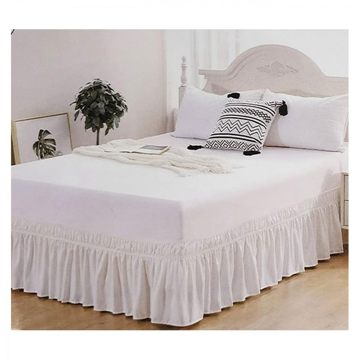 GENERICO - Faldon Para Cama 2.5 Plazas - Blanco - King