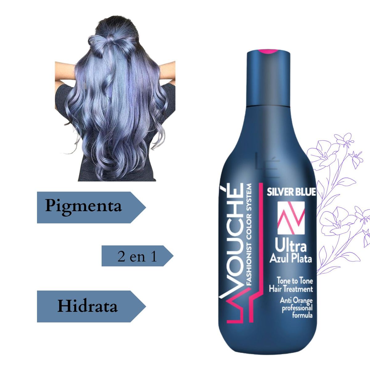 GAMA - Tratamiento Lavouche Ultra Azul Plata 300ml Matizador Aceite Argan Proteina de Quinoa Corrige