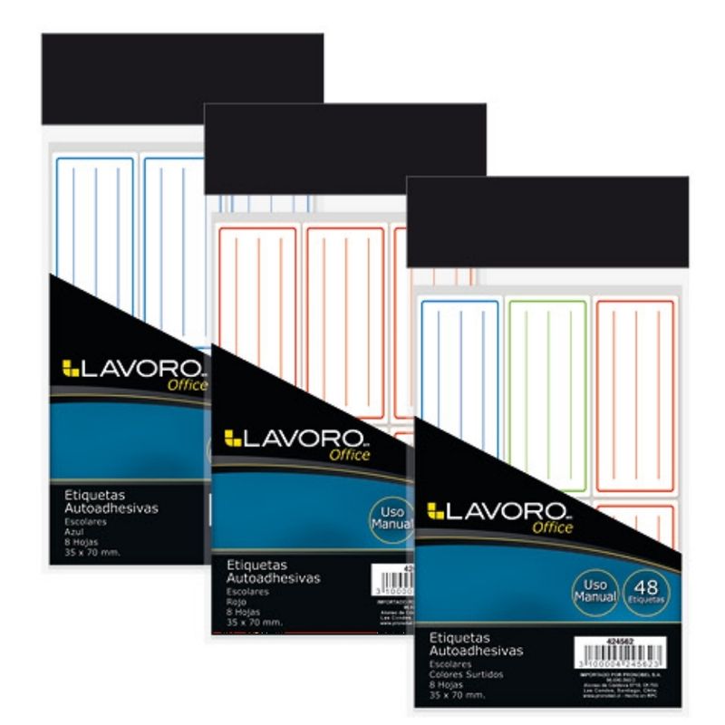 LAVORO - Pack 2 Etiquetas escolares con líneas de colores
