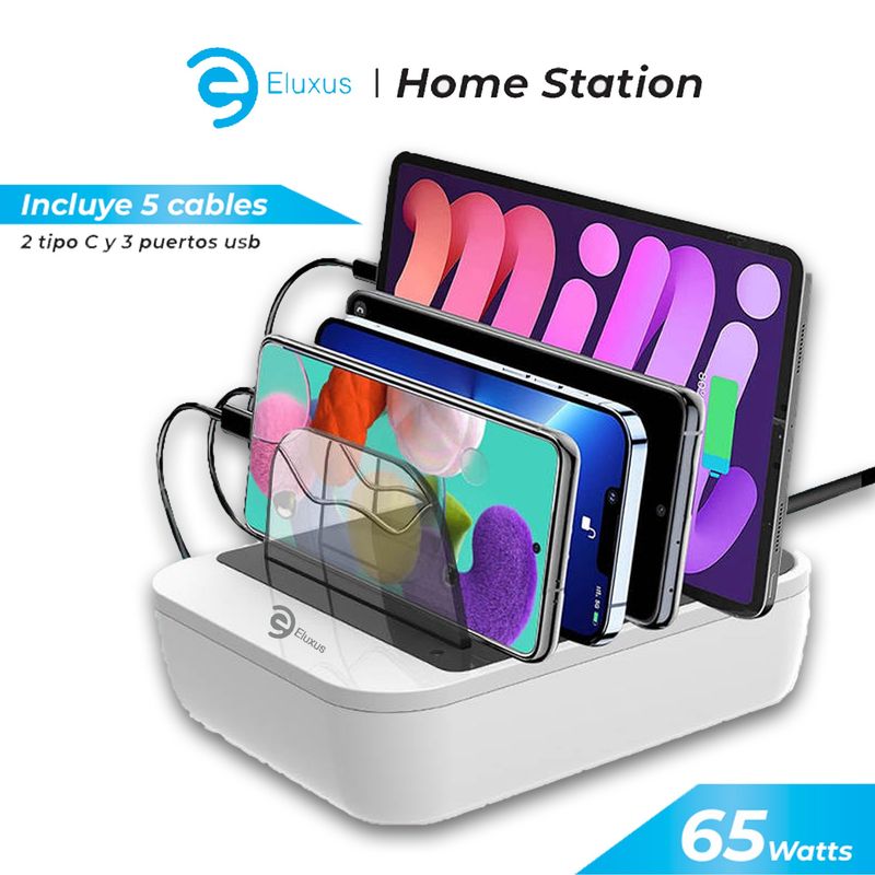 GENERICO - Estacion De Carga Multiple Eluxus 65w 5 Puertos Para iPhone Android