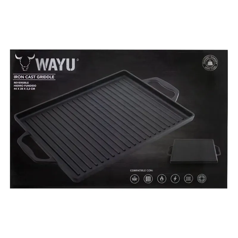 WAYU - Plancha Parrilla Churrasquera Wayu Con Asas Hierro 44x28cm