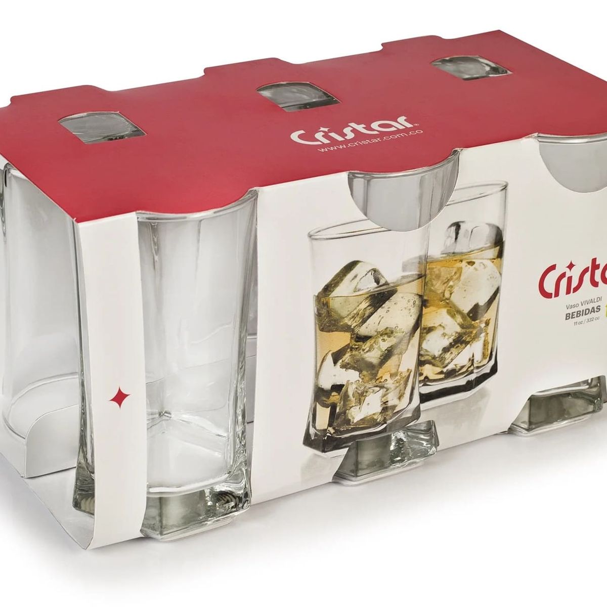 CRISTAR - Display 6 Vasos Altos Modelo Vivaldi 332mL Para Tragos Agua