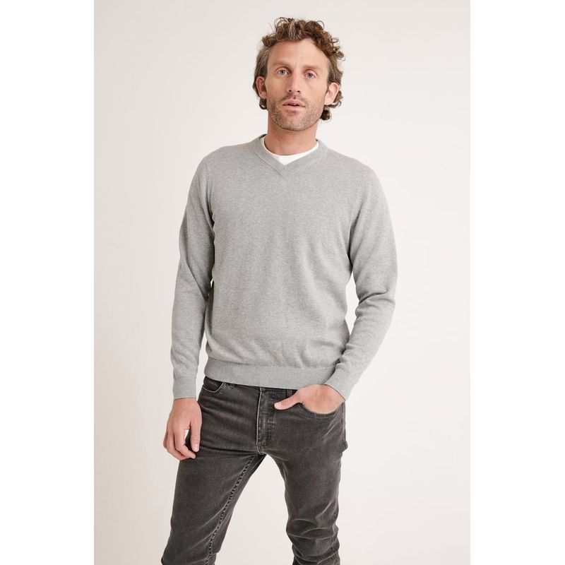 TRIAL - Sweater hombre cuello en v liso gris melange