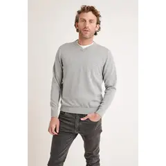 TRIAL - Sweater hombre cuello en v liso gris melange