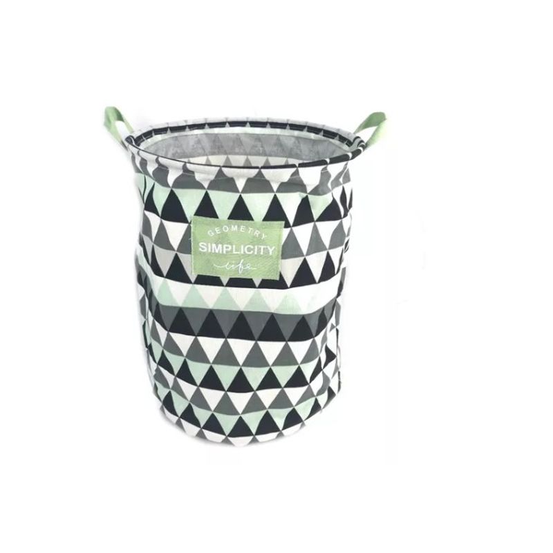 GENERICO - Canasto De Ropa Sucia Plegable Diseño Triángulos 35x45 Verde y Negro