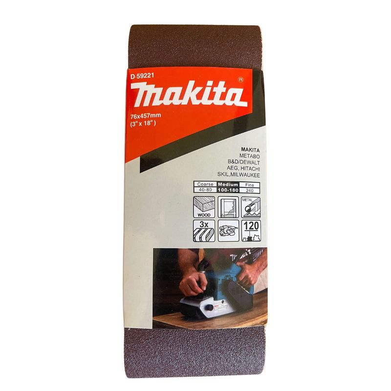 MAKITA - Lija de Banda 3x18" 3Pzs G120 Madera-Metal Makita D-59221