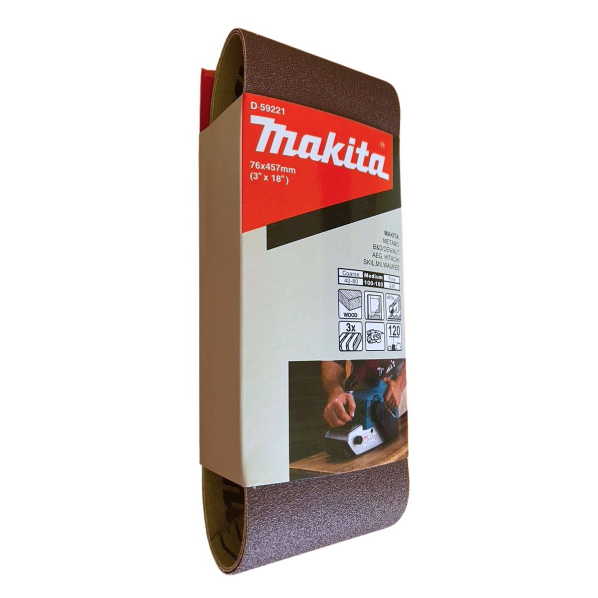MAKITA - Lija de Banda 3x18" 3Pzs G120 Madera-Metal Makita D-59221