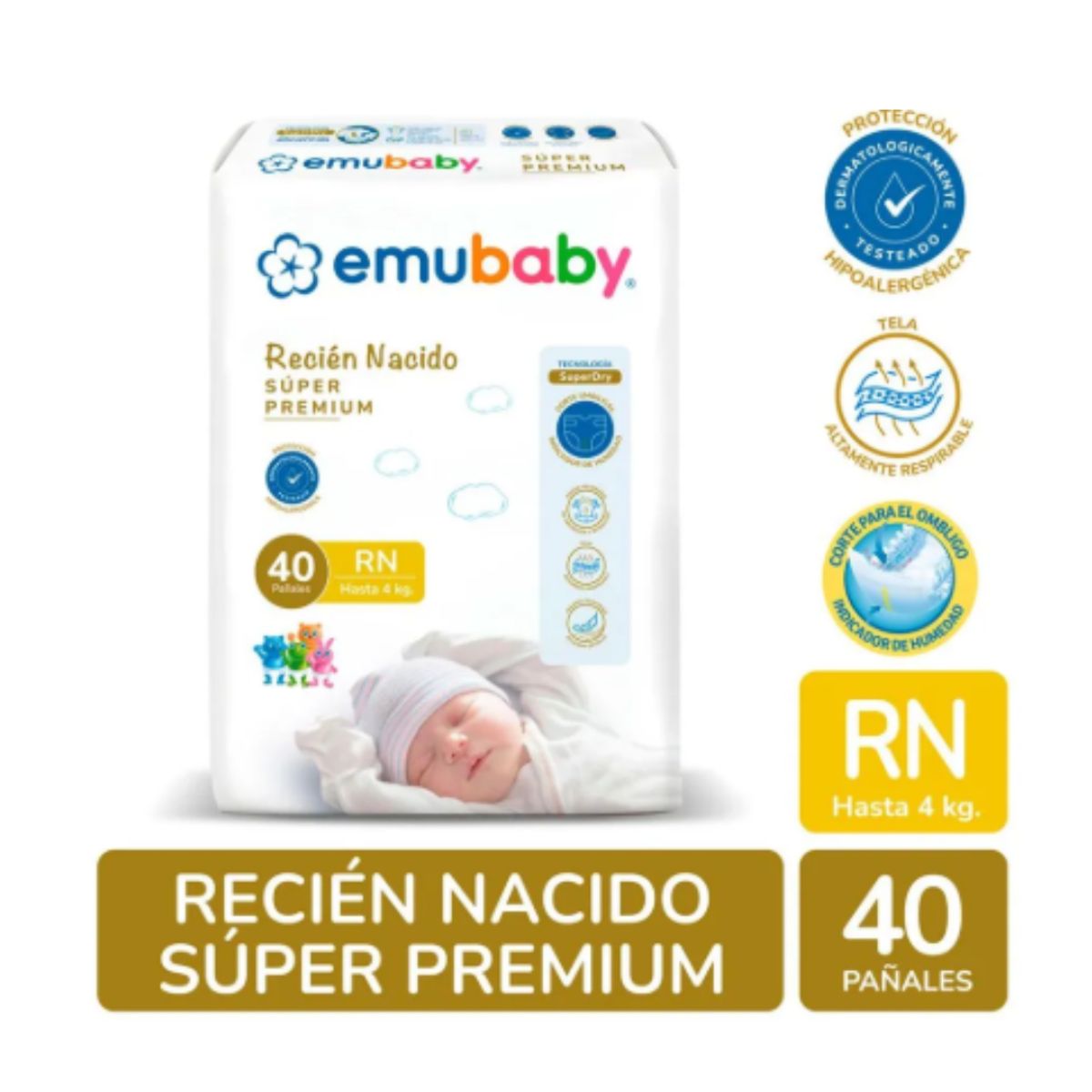EMUBABY - Pañales Emubaby Premium recién nacido 40 U
