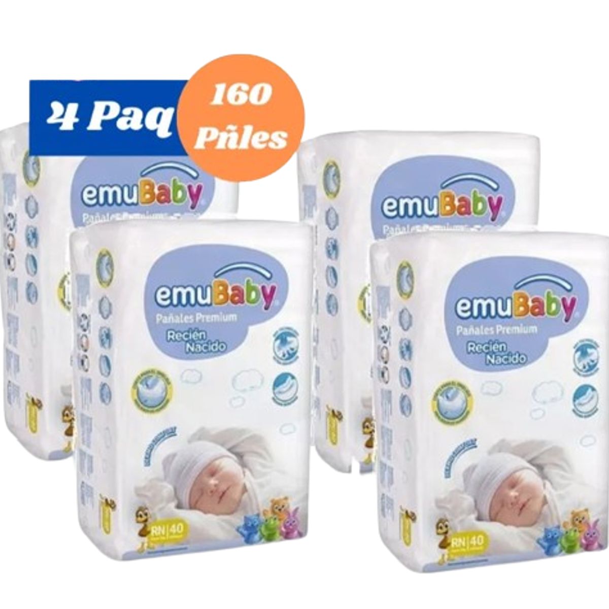 EMUBABY - Pañales Emubaby Premium - Recién Nacido (rn) - 4 Paquetes