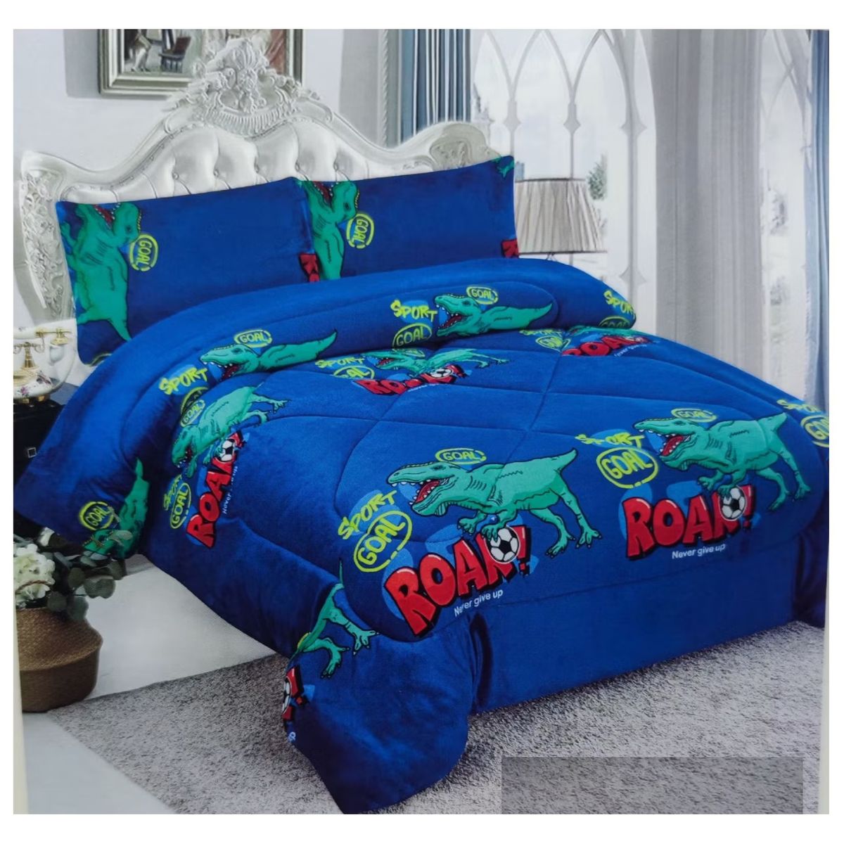 COMPRAPO - Cobertor Chiporro Infantil Dino Sport Gol + 1 Funda 1,5 Plaza