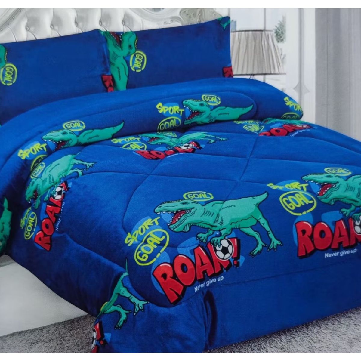 COMPRAPO - Cobertor Chiporro Infantil Dino Sport Gol + 1 Funda 1,5 Plaza