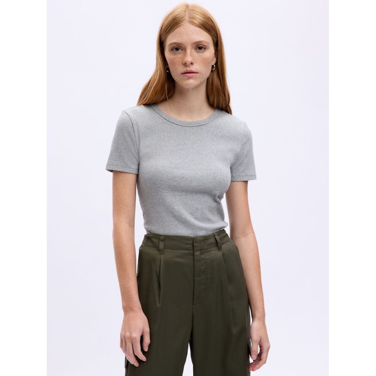 GAP - Polera Rib Manga Corta Mujer Gris