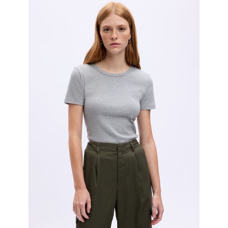 GAP - Polera Rib Manga Corta Mujer Gris