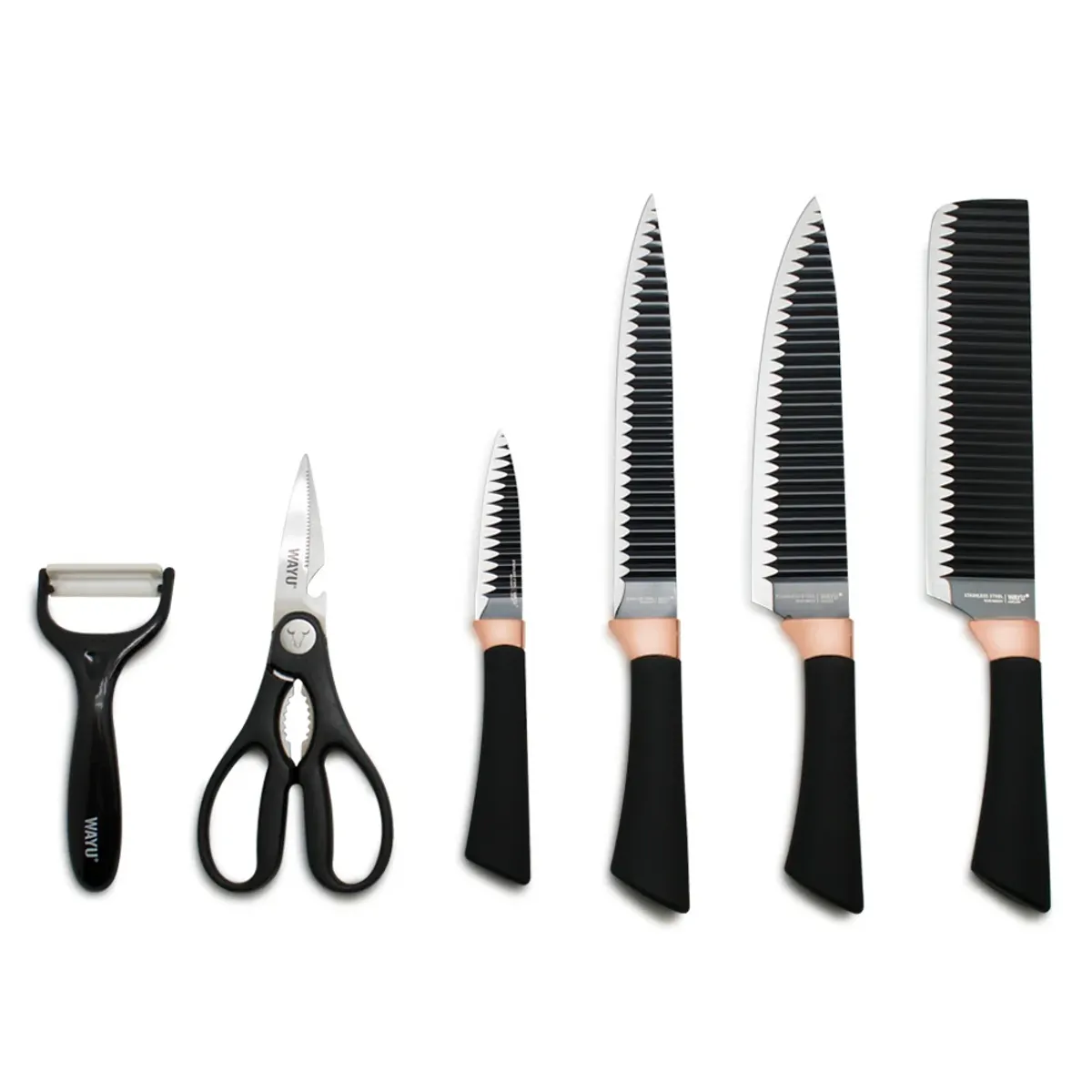 WAYU - Set 6pcs Cuchillos + Pelador Tijeras Rolling Wayu