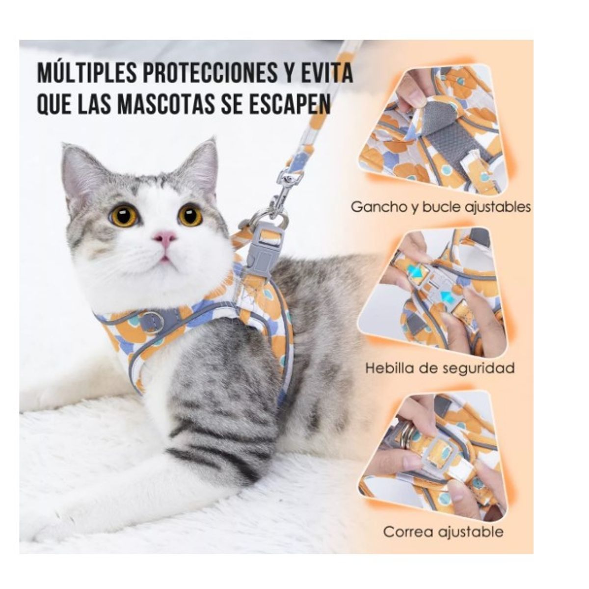 GENERICO - Pechera Arnés Correa Ultra Ligero Anti-escape Gato Naranja S