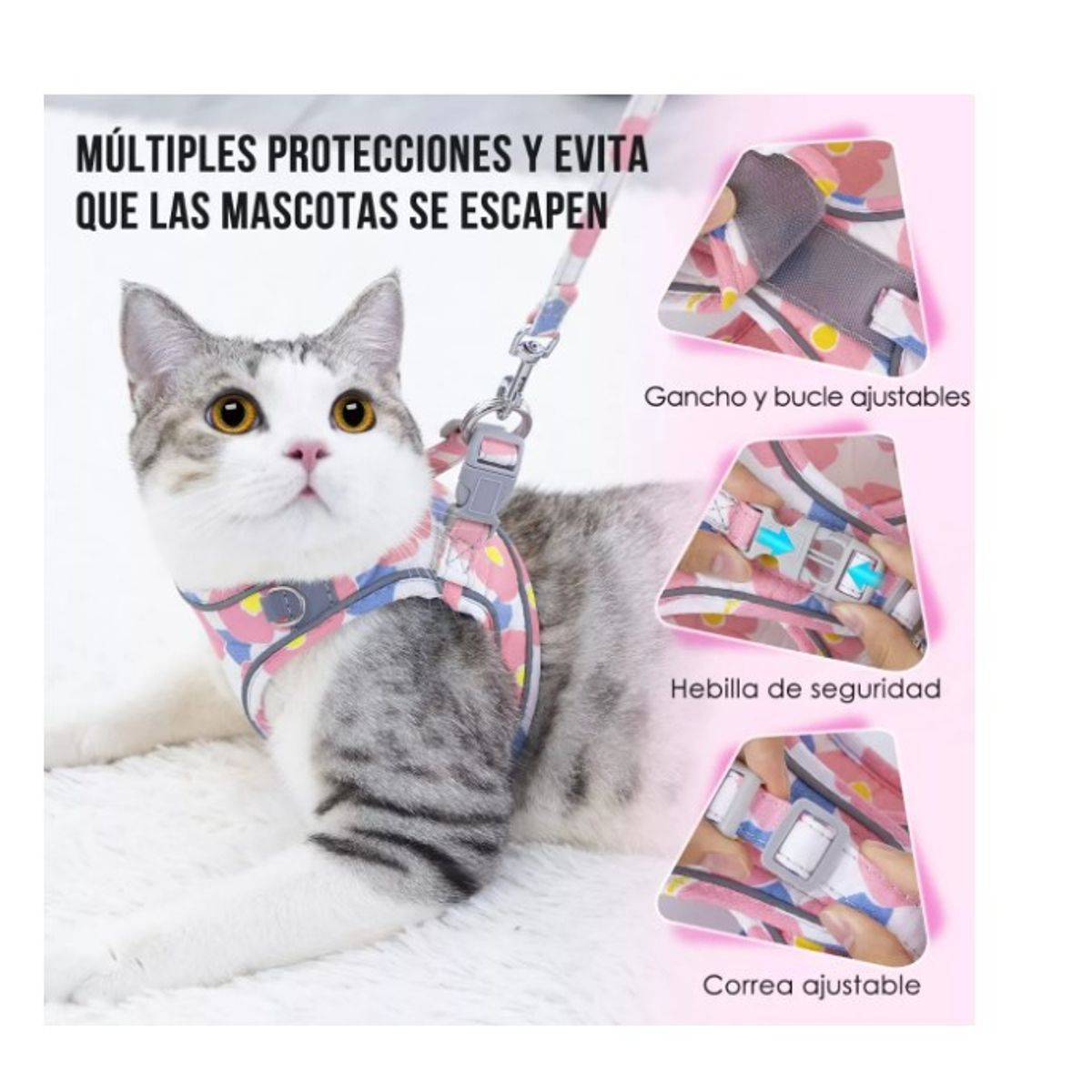 GENERICO - Pechera Arnés Correa Ultra Ligero Anti-escape Gato Rosa T-XS