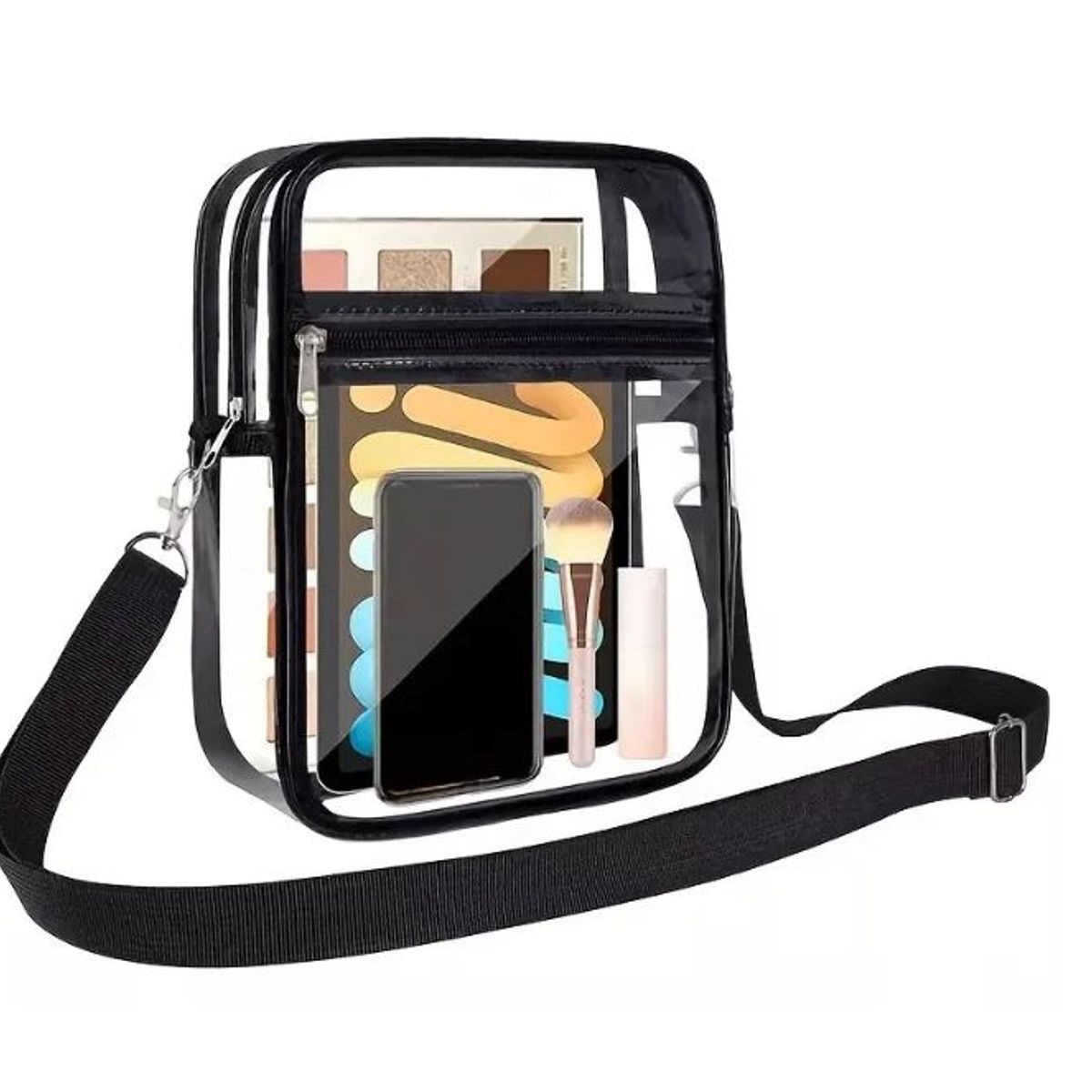 GENERICO - Cartera Bolso Transparente Negro Largo Ajustable Nuevo