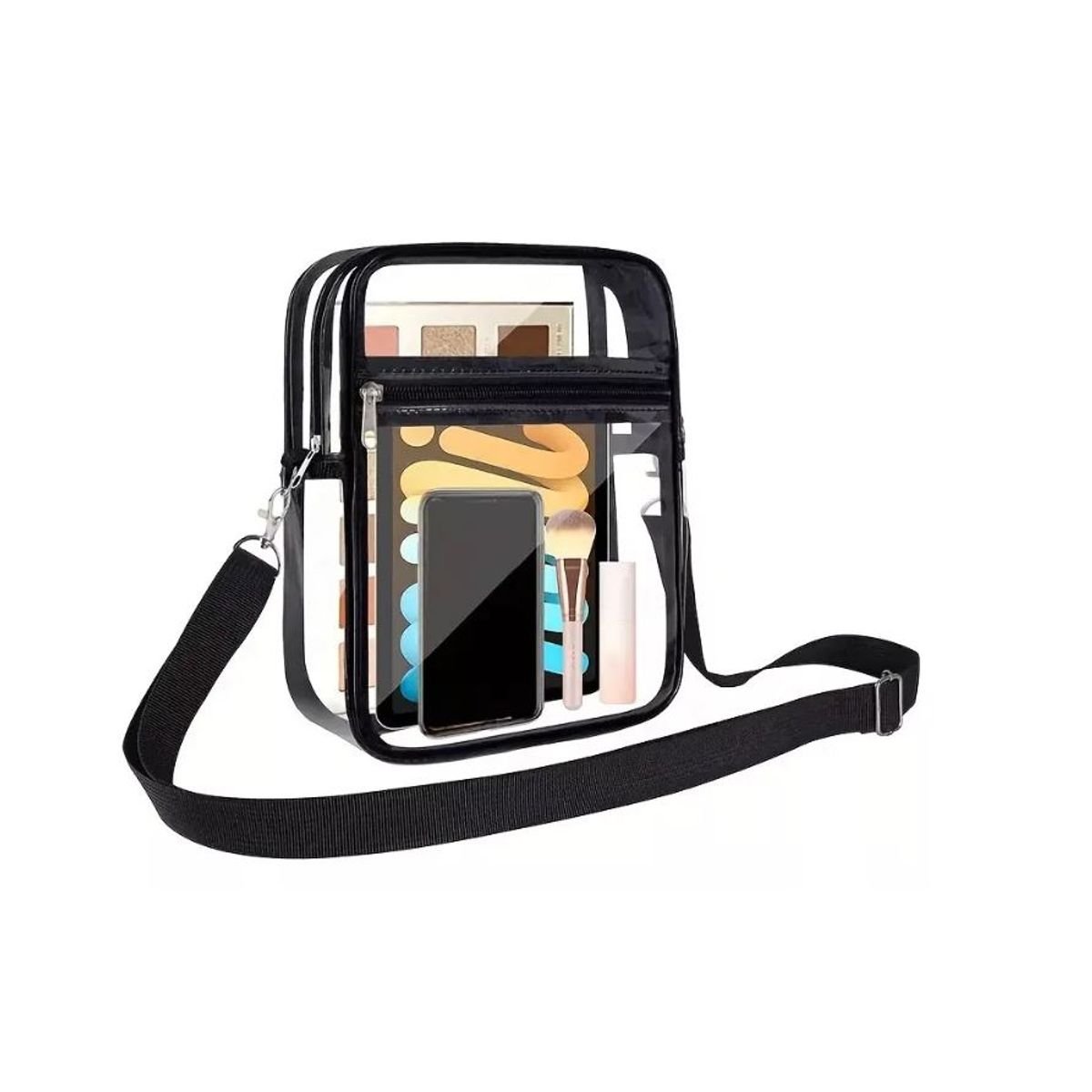 GENERICO - Cartera Bolso Transparente Negro Largo Ajustable Nuevo