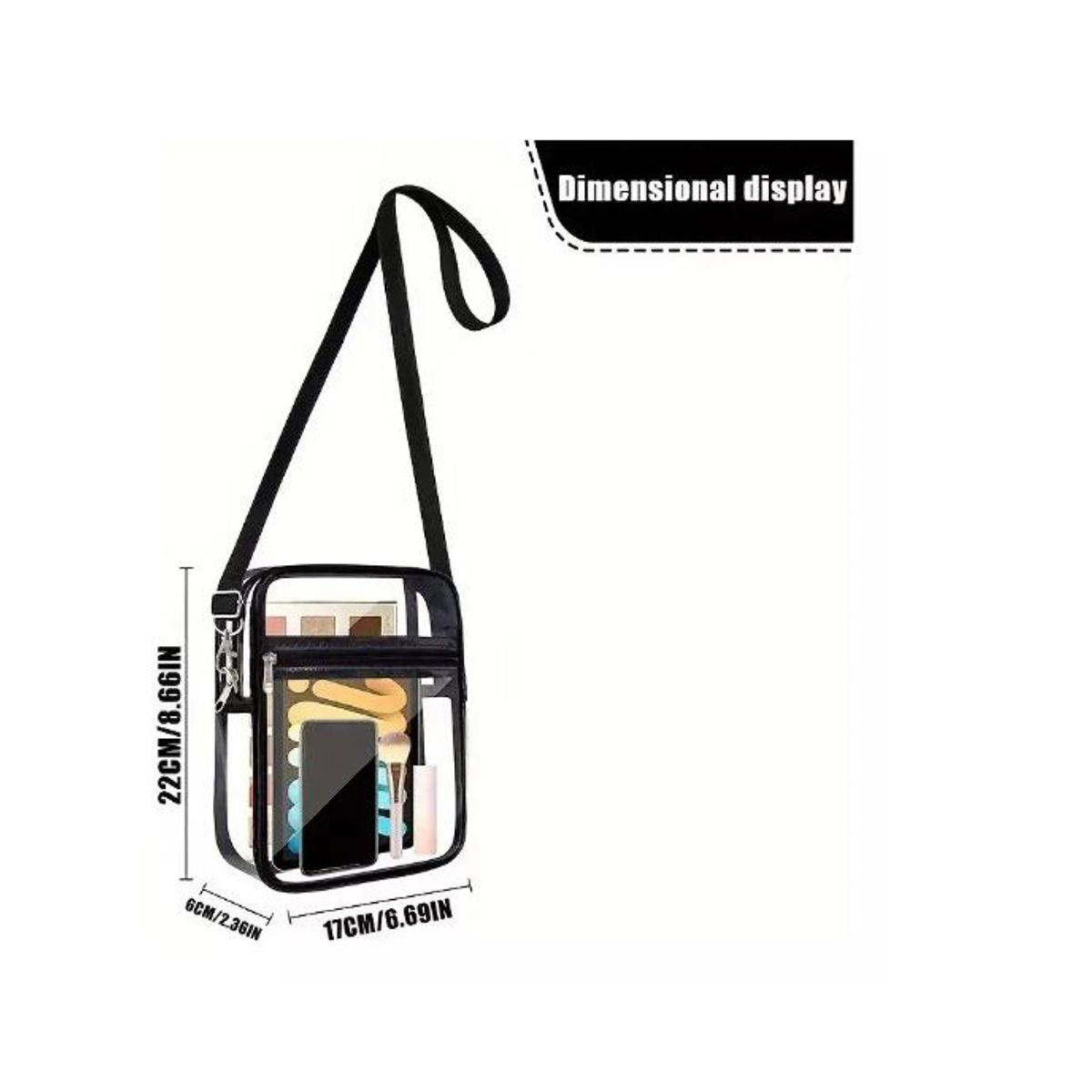 GENERICO - Cartera Bolso Transparente Negro Largo Ajustable Nuevo