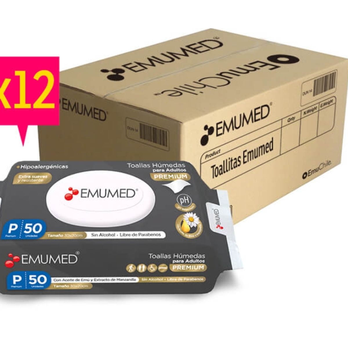 GENERICO - Toallas Humedas De Adulto Emumed 50und X12