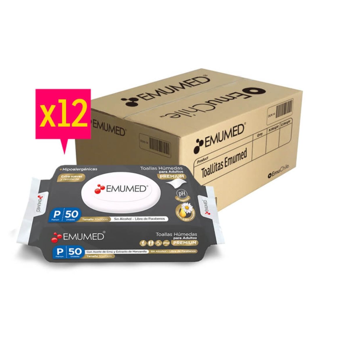 GENERICO - Toallas Humedas De Adulto Emumed 50und X12