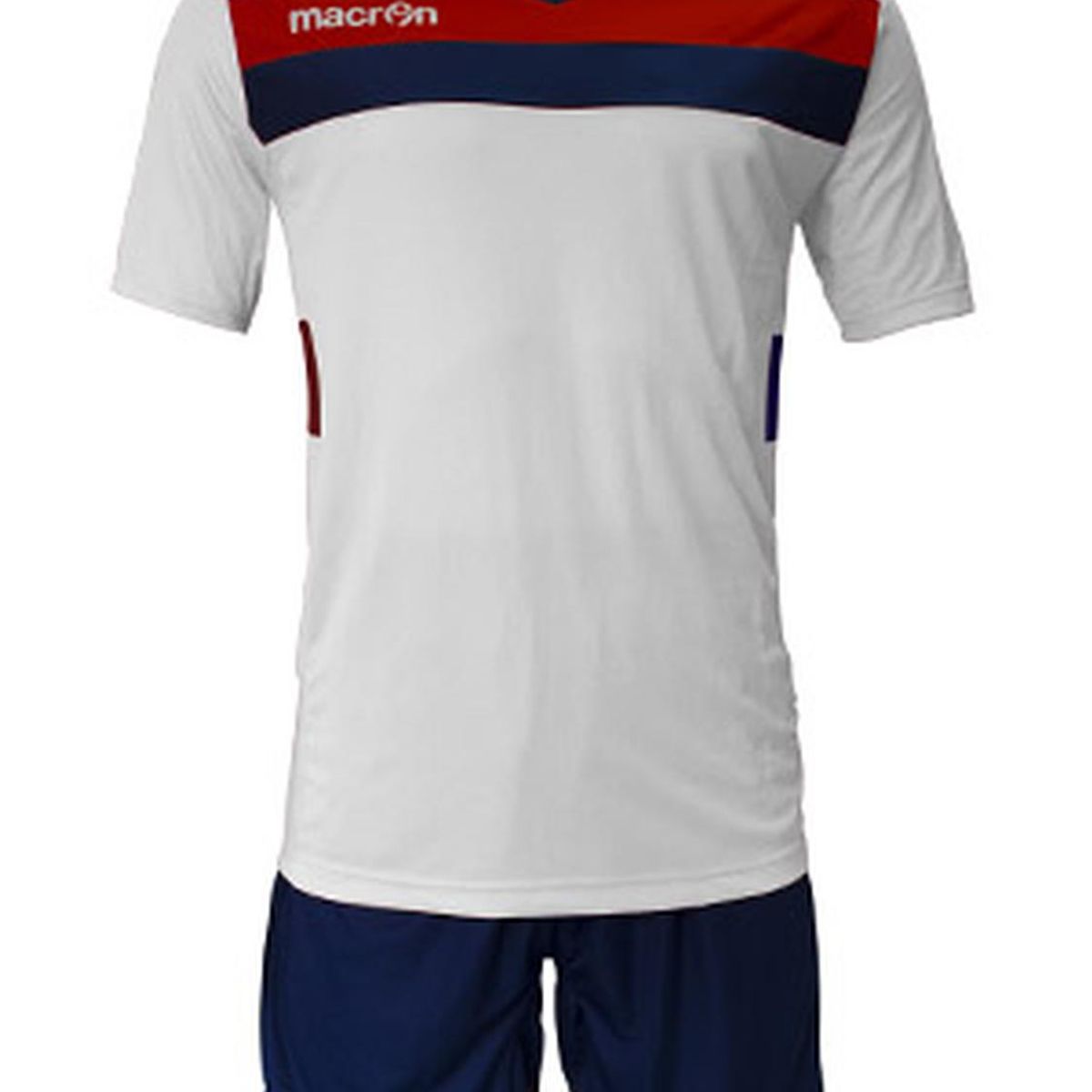 MACRON - Uniforme Fútbol Niños Génova Macron Blanco-Rojo-Azul Marino