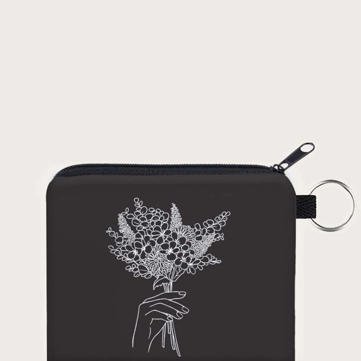 GENERICO - Monedero con estampado de mano y flores con cierre para mujer