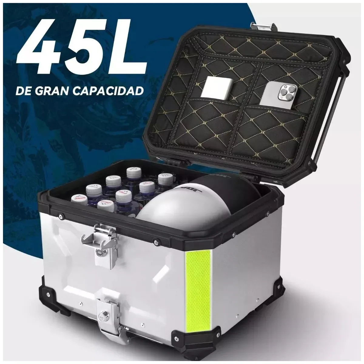 KUANGYE - Maleta Top Case Aluminio Moto 45 L, Silver/black X-series.