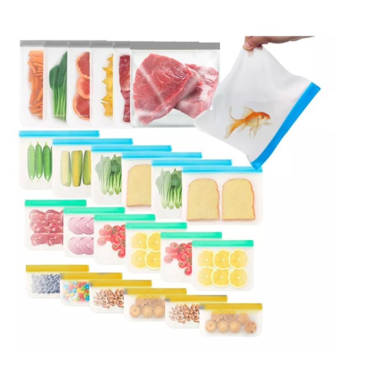 GENERICO - Bolsa De Comida Para Freezer 4 Tamaños, Total 24 Piezas