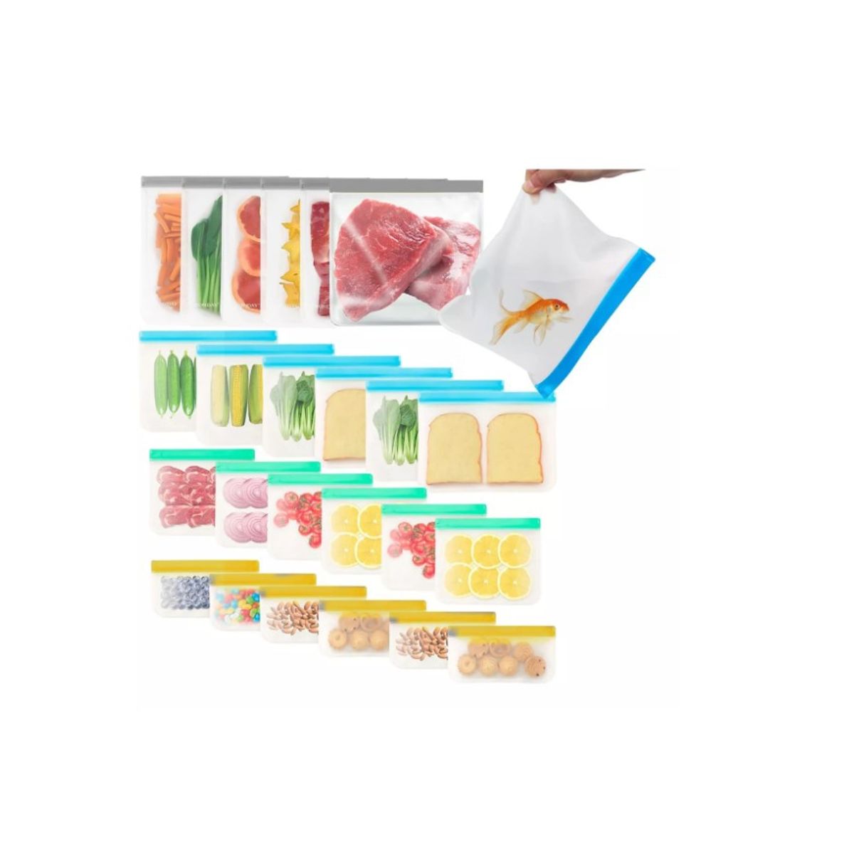 GENERICO - Bolsa De Comida Para Freezer 4 Tamaños, Total 24 Piezas