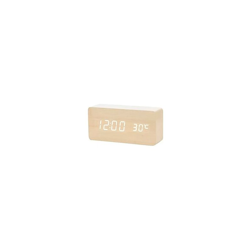 GENERICO - Reloj Despertador Digital De Madera Luz Lcd Pilas Y Usb 1299