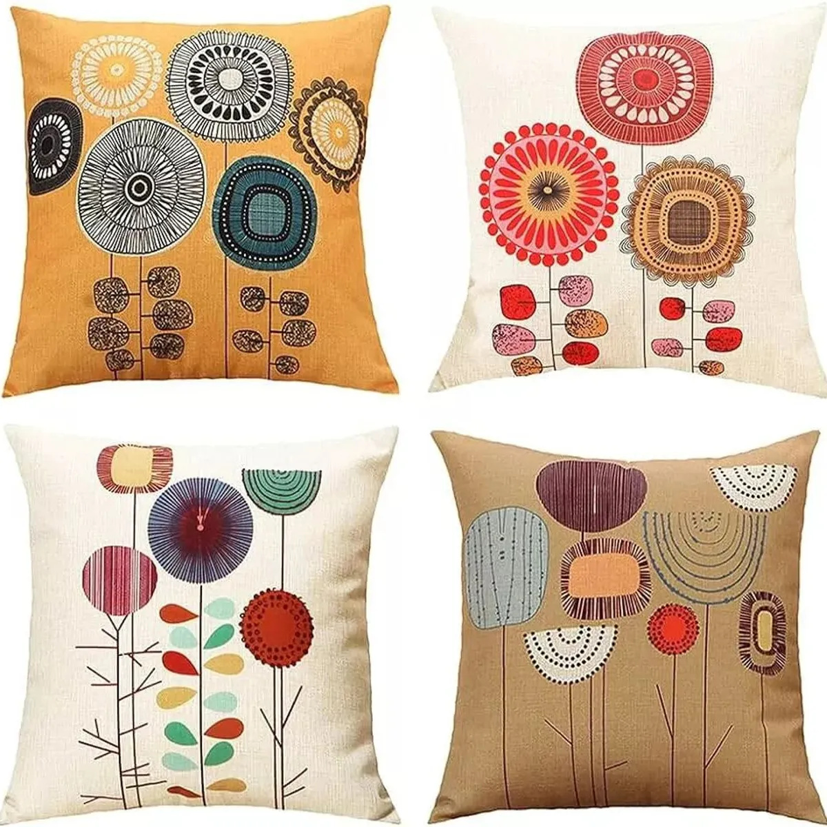 KUANGYE - Juego De 4 Fundas De Almohada De Algodón Y Lino 45cm X 45cm