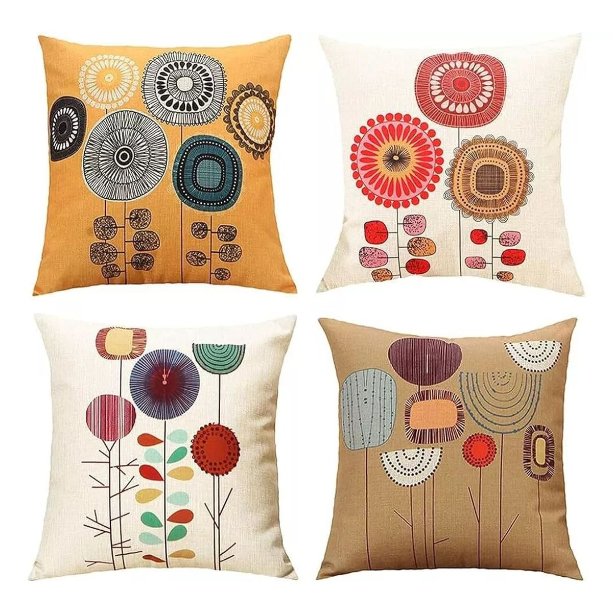 KUANGYE - Juego De 4 Fundas De Almohada De Algodón Y Lino 45cm X 45cm