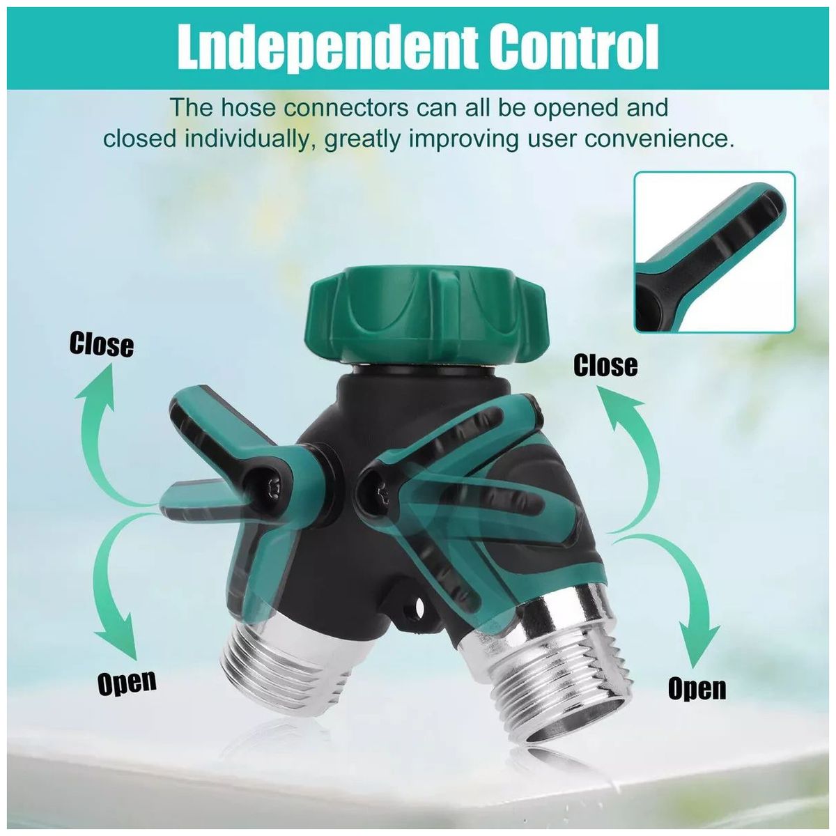 KUANGYE - Divisor Manguera Riego, Conector 2 Vías Metal + 2 Accesorios