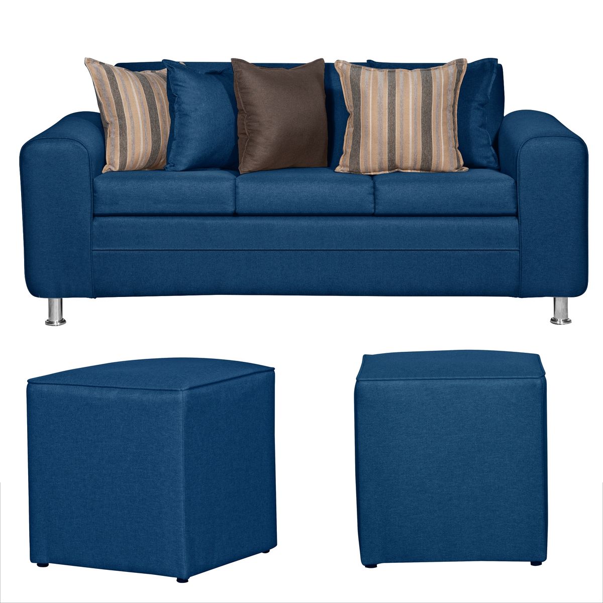 RUZAM MOBEL - SOFA LEGEND 3 CUERPOS Y DOS POUF  AZUL
