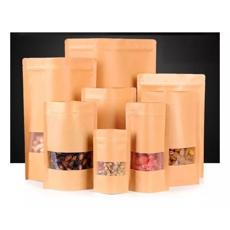 GENERICO - 100 Bolsas Papel Kraft 14x20x4 Cierre Hermético Frutos Secos